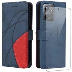 jrester Handyhülle für Xiaomi Redmi Note 12 4G Hülle mit 1 Stück Gehärtetes Glas Schutzfolie, PU Leder Flip Brieftasche Schutzhülle für Xiaomi Redmi Note 12 4G - Blau