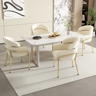 Flieks Esszimmerstuhl Polsterstuhl 4er Set, Küchenstuhl mit Metallbeinen, Wohnzimmerstuhl Armlehnstuhl Schminkstuhl, Samtbezug, Beige - Beige