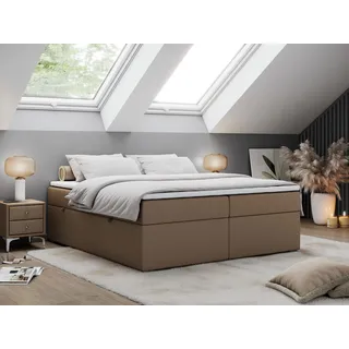 Boxspringbett ohne Kopfteil mit Bettkasten, niedriges Kopfteil, Polsterbett ohne Kopfteil - BESS - 120x200 - Braun - H3 - Bronze