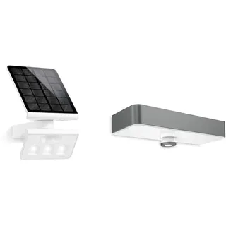 Steinel LED Solarleuchte XSolar L-S ONE weiß, Wandlampe & Solarleuchte XSolar SOL-O S Anthrazit, mit 360°|6 m Bewegungsmelder, Dämmerungssensor, Softlichtstart, Nachtlicht
