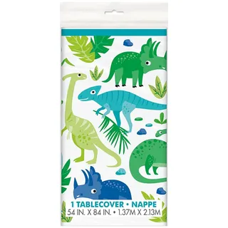 Kunststoff-Tischdecke - 2,13 m x 1,37 m - Blaue & Grüne Dinosaurier-Party