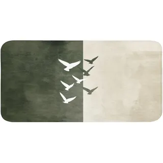 OnlyWow Badematte Japandi - Vogel - Grün Badezimmerteppich 120x60 cm , Olivgrün , Textil , Füllung: Polyurethan (Pur) , Rechteckig , 120x60 cm , Heimtextilien, Badtextilien, Badematten