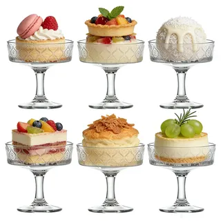 Set von 6 Glas Dessertschalen, 190ml Kurzstielgarnelen Cocktailgläser Vorspeise Obstsalate Puddingschalen Dessert Eisbecher mit Fuß Cocktailschales