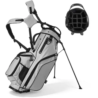 Vevor Golfbag mit 14-facher Einteilung, 2 in 1 Golftasche mit Standfüßen Doppelschultergurt Durchgehenden Trennfächern Regenhaube Stautaschen, Caddybag aus Leichtem Polyester für Herren Damen