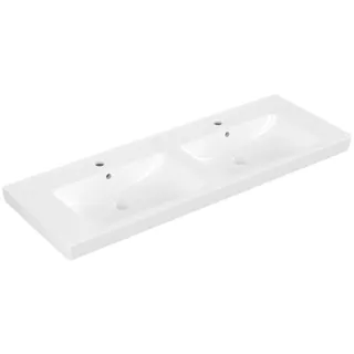Villeroy & Boch Subway 2.0 Schrank-Doppelwaschtisch, mit Überlauf, 2 Hahnlöcher, 1300x470mm, 7175D0R1, Farbe: Weiß CeramicPlus