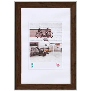 walther design Bilderrahmen nussbaum 20 x 30 cm mit silberne Außenkante, Bohemian Designrahmen EN030N