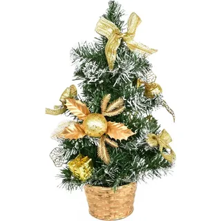Goldener Weihnachtsbaum 35 cm, komplett mit Stern, Kugeln und Schleifen dekoriert - Gold