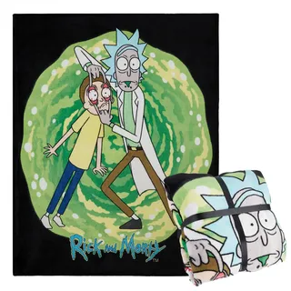 RICK AND MORTY Kuscheldecke Flauschig 150x130 cm - Couch Decke für Herren - Superweiche Couch Decken aus Fleece Geschenke (Grün/Schwarz)