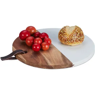 Relaxdays Frühstücksbrettchen Holz/Marmor 1 25 x 25 cm natur/weiß