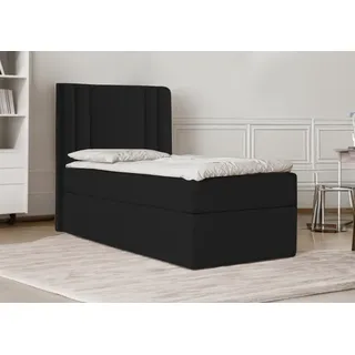 Bett , Boxspringbett , Continentalbett RALI MINI mit Bonell Matratze , Einzelbett mit Container , H3 ( 100x200 cm , Schwarz - Itaka 15 , Ohne Topper ) - Schwarz