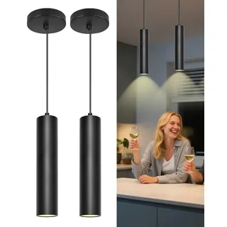 ACMHNC Pendelleuchte GU10 Zylinder, 2 Stück Hängeleuchte Schwarz für Küche Esstisch Kücheninsel Schlafzimmer, 10W, 3000/4000/6000k, Moderne Hängelampe Höhenverstellbar 120cm, 6x30cm