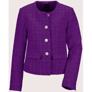 Jerseyblazer MADELEINE "Blazer Eleganter Tweed-Kurzblazer mit Metallknöpfen", Damen, Gr. 40, lila (lavendellila), Obermaterial: 80% Polyester PES. 20% Wolle WO., Modern, normal, Blazer Jerseyblazer, Edle Metallknöpfe