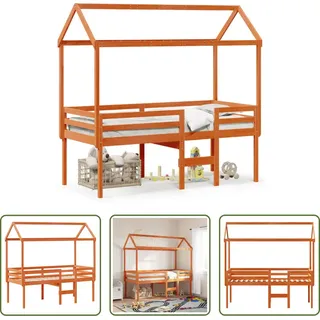 The Living Store Hochbett mit Dach Wachsbraun 90x190 cm Massivholz Kiefer - Braun