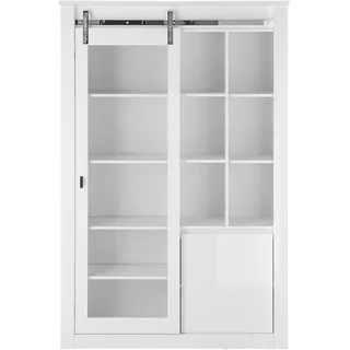 Home Affaire »Daytona, moderner Hochschrank, Glasvitrine in Weiß Hochglanz« mit Schiebetürenbeschlag in Chrom-Optik, ausreichend Stauraum