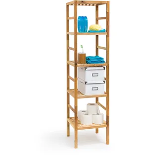 Relaxdays Badregal Holz verschiedene Größen 3-5 Ablagen Standregal aus Walnuss geölt Holzregal für natürlichen skandinavischen Stil 3,4 & 5 stöckig aus Massivholz für Bad, Küche, Flur, Sauna, braun