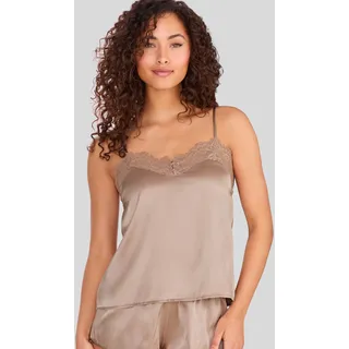 LASCANA Spaghettitop ", Seidentop, Spitzentop, Alana" mit Seide und edler Spitze, Dessous, sand