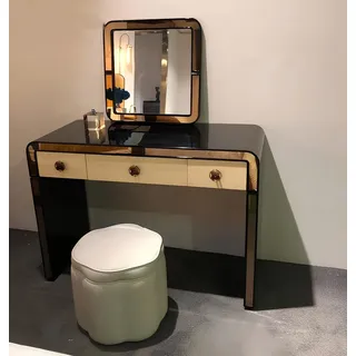 Schmink Tische Konsolen Tisch Designer Holz Kommode sekretär Schrank + Hocker - Schwarz