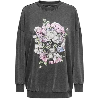 ONLY Damen Onllucinda L/S Autentic O-Neck SWT Sweatshirt, Black/Print:Skull Ranch, 38