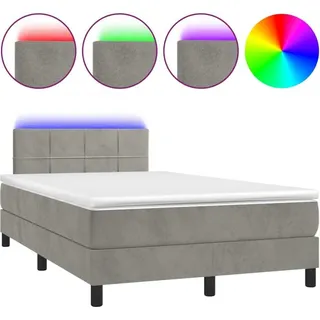 vidaXL Boxspringbett mit Matratze & LED Hellgrau 120x200 cm Samt - Grau