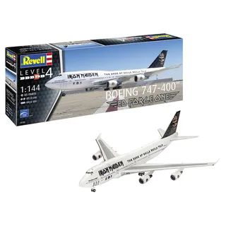 REVELL Modellbausatz Boeing 747-400 Ed Force One, Einzigartiges Tour-Jumbo von Iron Maiden, Detaillierte CF-6-Triebwerke und Fahrwerke, Realitisches Flugzeugmodell