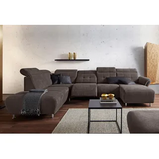 Wohnlandschaft HOME AFFAIRE "Manhattan U-Form", braun (espresso), B:345cm H:102cm T:247cm, Luxus Microfaser2 (90% Polyester, 10% Polyamid);Flachgewebe (100% Polyester);Luxus-Microfaser1 (100% Polyester), Sofas, Wohnlandschaft, 2 Sitze mit elektrischer Relaxfunktion, verstellbare Armlehnen