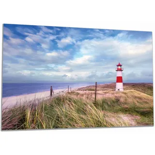 Wallario Herdabdeckplatte aus Glas, Größe 80 x 52 cm 1-teilig, Motiv Leuchtturm am Strand von Sylt