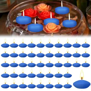 Hengrongshen 50 Stück Schwimmkerzen Blau, 3.5 cm Schwimmkerze Duftlose, Rauchfrei & Tropffreie, Wasserkerzen für Valentinstag, Erntedankfest, Hochzeit, Urlaub, Partys und Heimdekoration (Blau)