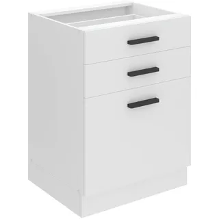 Belini Unterschrank Küche, Küchenunterschrank 60 cm Breite. SDSZ Küchenunterschrank ohne Arbeitsplatte. Küchenschrank mit Schubladen, Weiß matt - Weiß