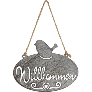 Ambiente Haus Gartenstecker »Willkommen Schild mit Vogel (B) 20cm«, (1 St.), grau