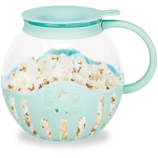 Jocca Popcornbox aus Glas, 2,2 l, Silikon-Buttergitter, spülmaschinenfest, hohe Temperaturen, Gesundheit, Blau