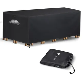 VOUNOT Abdeckung Gartenmöbel wasserdicht, Schutzhülle Abdeckplane für Gartentisch Sitzgruppe mit Schnallen & Belüftungsöffnungen, verstärkte Nähte Anti-UV 420D Oxford Gewebe 242x162x73cm