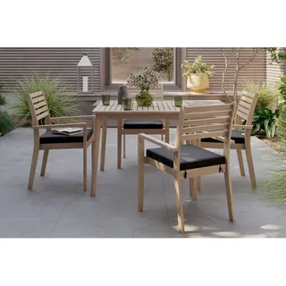 Ambia Garden Gartentischgruppe , Teakfarben , Holz, Textil , Akazie , Hartholz , Füllung: Komfortschaum , quadratisch , Säule , 90x65x75 cm , stapelbar , Gartenmöbel, Gartengarnituren, Gartenmöbel-Sets