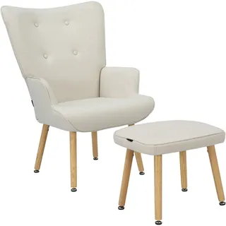 OTTO home Ohrensessel PERHAM Strukturbezug 68 x 99 x 73 cm Beige mit Hocker