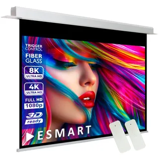 ESMART Expert CSX Deckeneinbau-Leinwand, Gesamtbreite 222 cm, Tuch: Weiß | Bildfläche 170 × 127 cm, Format 4:3, weißes Tuch für Heimkino und Präsentationen, inklusive Fernbedienung