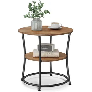 VASAGLE Beistelltisch rund, 2-stufiger Couchtisch, Konsolentisch, Stahlrahmen, für kleine Räume, Wohnzimmer, Schlafzimmer, walnussbraun-tintenschwarz LET056B41
