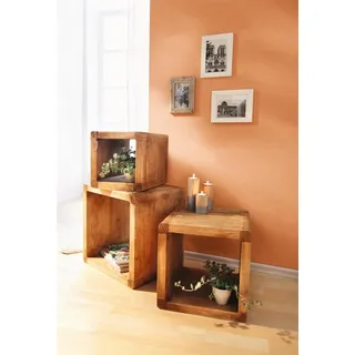 3 Regale "Geflammt" aus Holz, Würfelregale, Regalset, Cubes - Braun