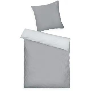 Tom Tailor Satin-Bettwäsche, 80x80 cm + 135x200 cm, 100% Baumwolle, mit Paspel und Logo-Stickerei, mit Reißverschluss, FINE Stripes Hellgrau, Dunkelgrau (Moody Grey & Light Grey)