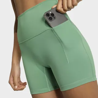 Shorts ADIDAS PERFORMANCE "W 3SS SCULPT S", Damen, Gr. L, Länge 5, preloved grün, innenbeinlänge ca. 13 cm, Obermaterial: 80% Polyester, 20% Elasthan, Hosen Shorts