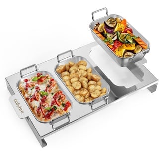 Onlyfire 3er Set Grillpfännchen für Gasgrill, Edelstahl BBQ Grillschalen mit Griff und Ständer, Grill-Zubehör für Gemüse, Fleisch, Schrimps, Käse und Brot