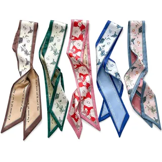 Exylosluxek Haartuch Damen zum Binden - 5er Set Vintage Seiden Haartücher Blumen, Weiche hochwertige Seide, Multifunktionales Modetuch für Haar Styling, Halsdekoration, Handtaschen Accessoire, Geschen