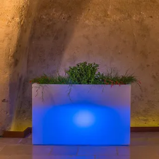 BLUMENKÜBEL LAMPE ECKIG BLUMENKASTEN PFLANZKÜBEL MIT LED H 80 BLAUE LICHT