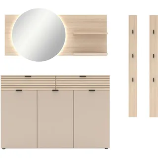 Xora Garderobe , Schwarz, Eichefarben, Kaschmir , Metall, Holzwerkstoff , 5-teilig , 210x195x38 cm , Garderobe, Garderoben-Sets & Garderoben-Serien, Garderoben-Sets