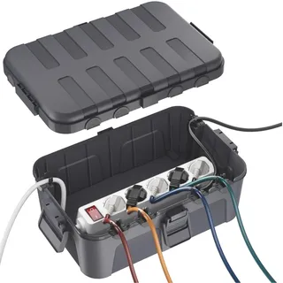 RESTMO große Kabelbox wasserdicht, Elektrokasten für Verlängerungskabel | IP54 wetterfest, 32x22x13cm, für Steckdosenleiste, Außensteckdose, Gartensteckdose, Verteilerdose & Kabel, Grau