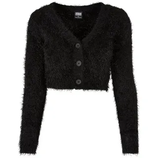 URBAN CLASSICS Damen TB5440-Ladies Cropped Feather Cardigan Strickjacke, Black, XXL