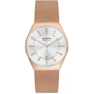 Skagen Damenuhr Grenen, DreizeigerDatumswerk, 37mm Rose Gold Recycled Edelstahl (Mindestens 50%) Gehäuse mit EdelstahlMeshArmband, SKW6818
