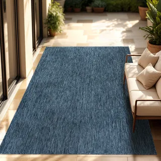 Paco Home In- , Outdoor Teppich Flachgewebe einfarbig modern wetterfest für Terrasse Küche Grösse 300x400 cm - Blau