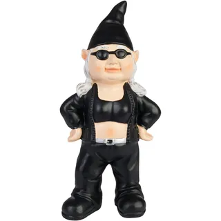 BRUBAKER Gartenzwerg Coole Bikerin Schwarz - Rocker Zwergen Frau mit Sonnenbrille - Gartenfigur Lustig - Dekoration Wetterfest für Garten Campingplatz - Gartendeko für außen - 23 cm groß