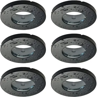 Trango 6er Set 6729IP-065AK Einbaustrahler Rund IP44 in Schwarz matt Badleuchte, Einbauleuchte, Einbauspots, Deckenleuchte inkl. 6x GU10 Fassung für Außen, Feuchtraum ohne Leuchtmittel