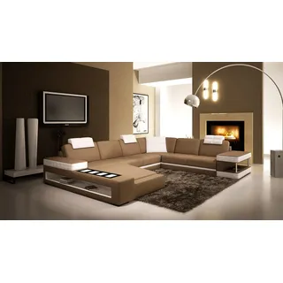 Big xxl Ledersofa Couch Sitz Polster U Form Garnitur Sofas Leder Wohnlandschaft - Braun