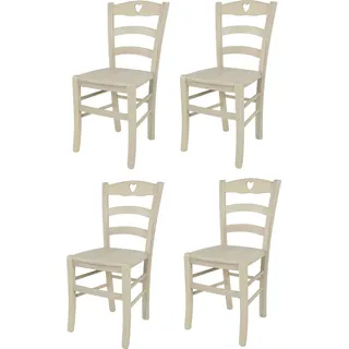 t m c s Tommychairs - 4er Set Stühle CUORE für Küche und Esszimmer, robuste Struktur aus Buchenholz, in Anilinfarbe Weiss lackiert und Sitzfläche (Einbausitz) aus Holz - Weiß
